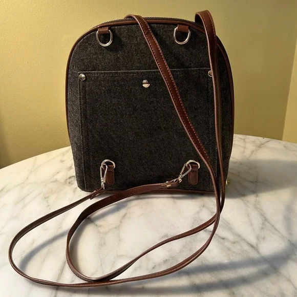 NWT MIZTIQUE The Daisy Felt Convertible Shoulder Bag Backpack Black Brown Vegan - Picture 3 of 16